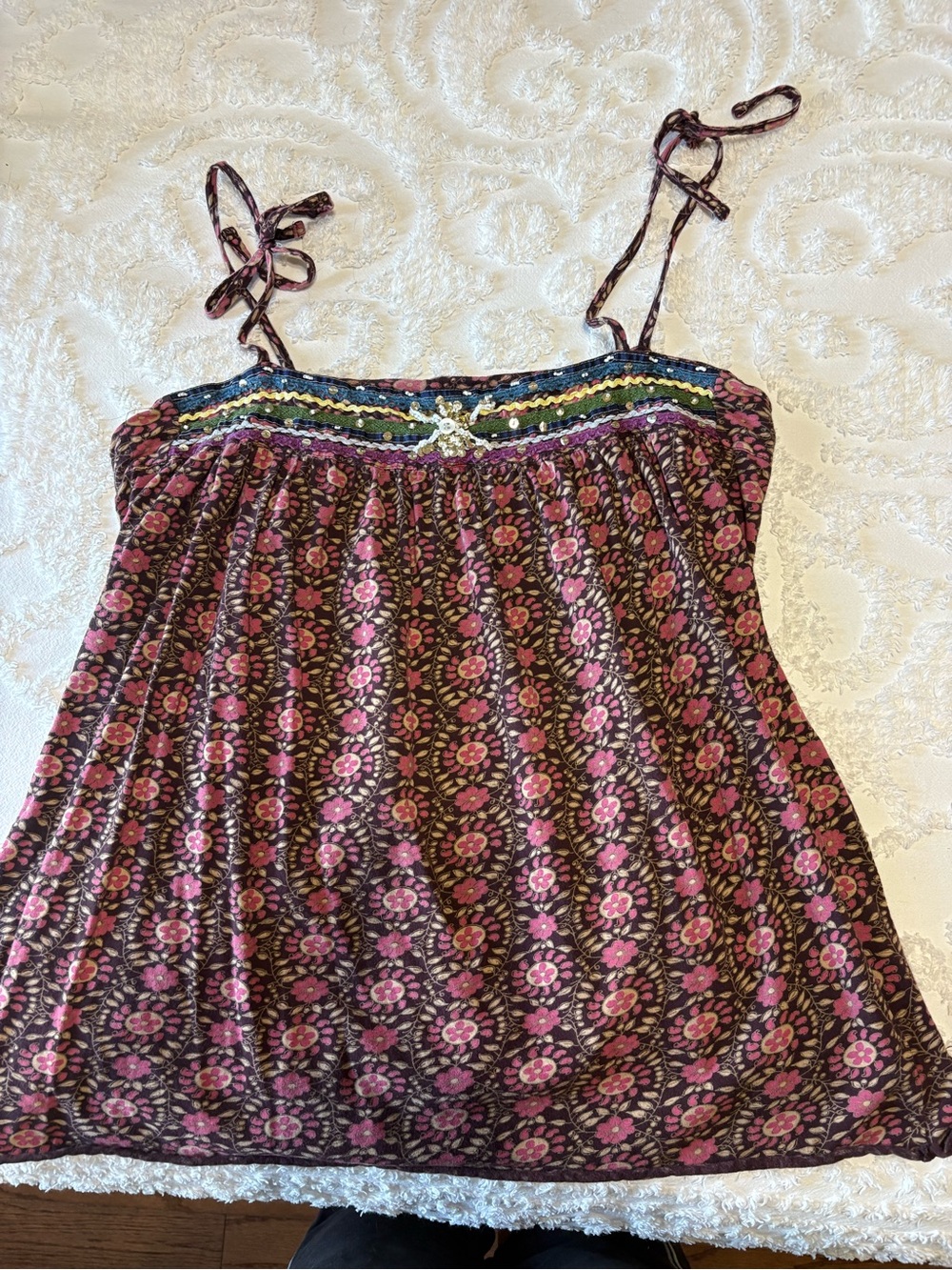 Boho Floral Spaghetti Strap Camisole - Pink & Brown
